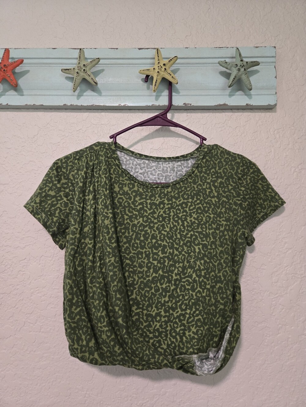 Anthro Green Leopard Cropped Tee
